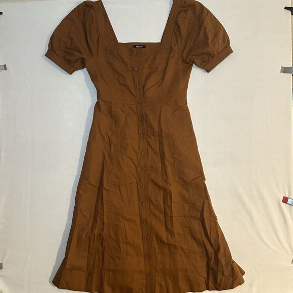 Madewell Seamed Puff-Sleeve Midi Dress Warm Coffee Size 8 - Picture 5 of 5